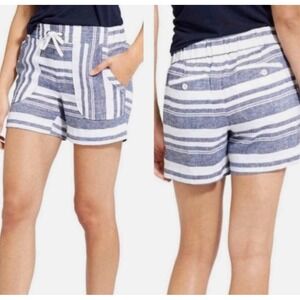 Athleta Linen Shorts Cabo Sz 4 Navy & White Pockets Beach Wear Lagenlook Boho